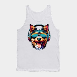 Australian Terrier Smiling DJ with Colorful Headphones Tank Top